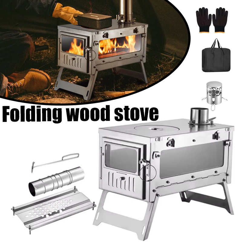 Outdoor Camping Stove Wood - 430 Stainless Steel Portable Tent Stove