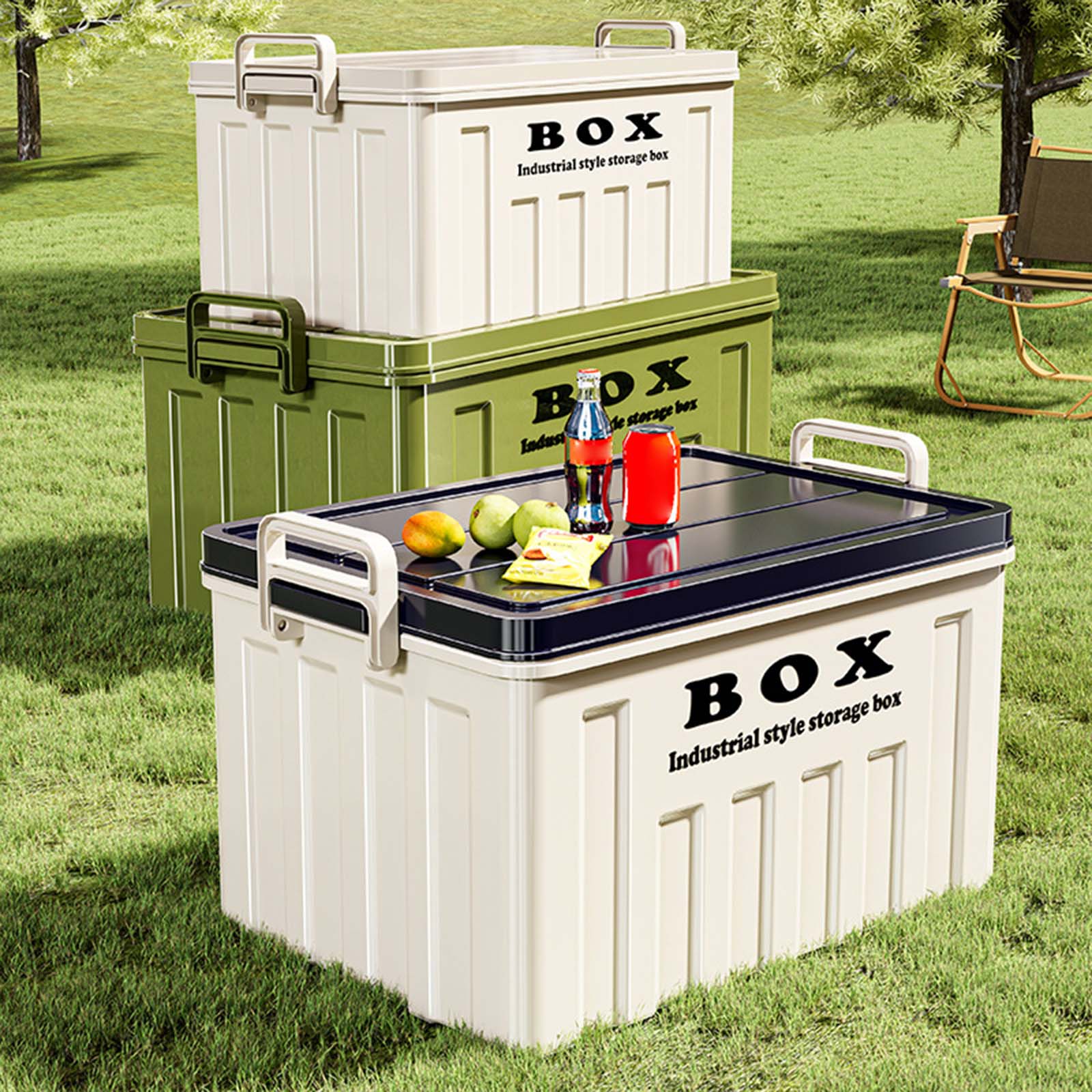 Outdoor Camping Storage Box - Large Capacity Stackable Lidded Storage Bin