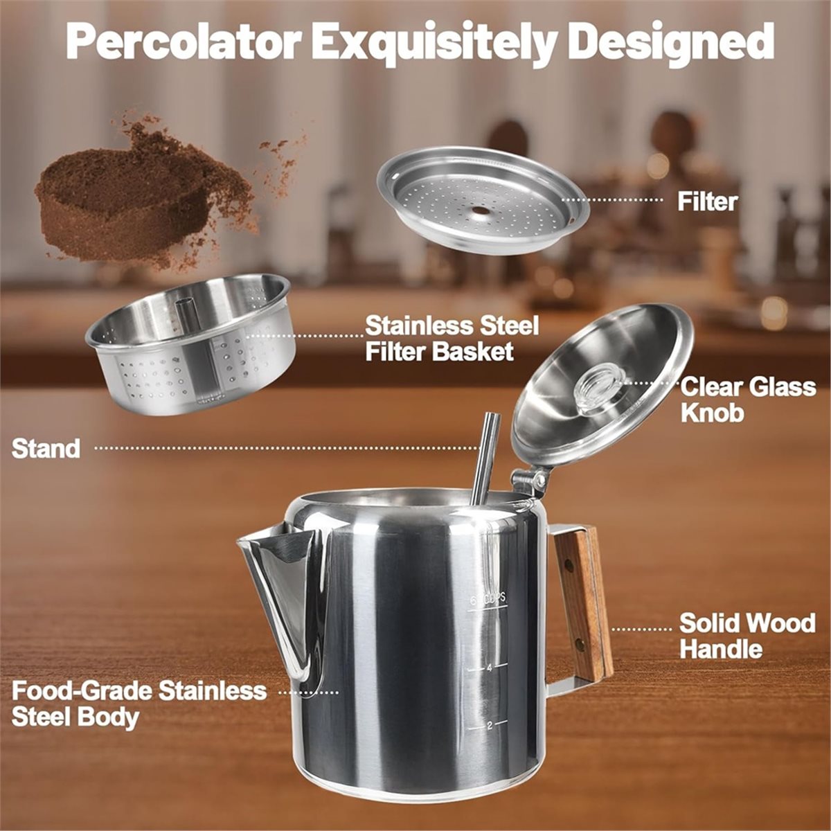 Camp Percolator Coffee - 6 Cup Percolator 304 Stainless Steel