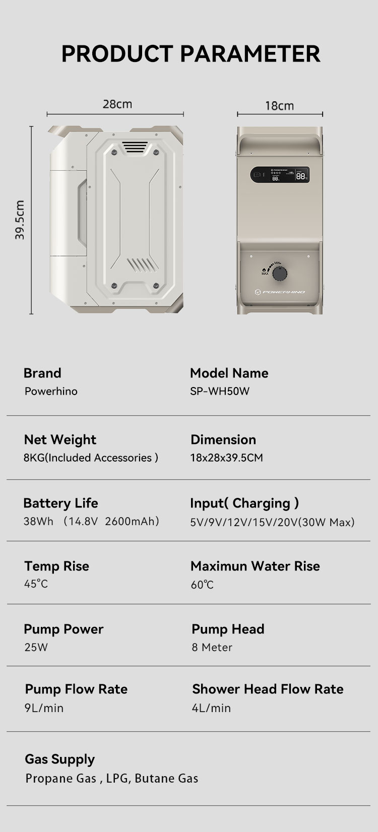 Powerhino Rechargeable 3L Wate - Outdoor Camping Hot Water Shower review and price