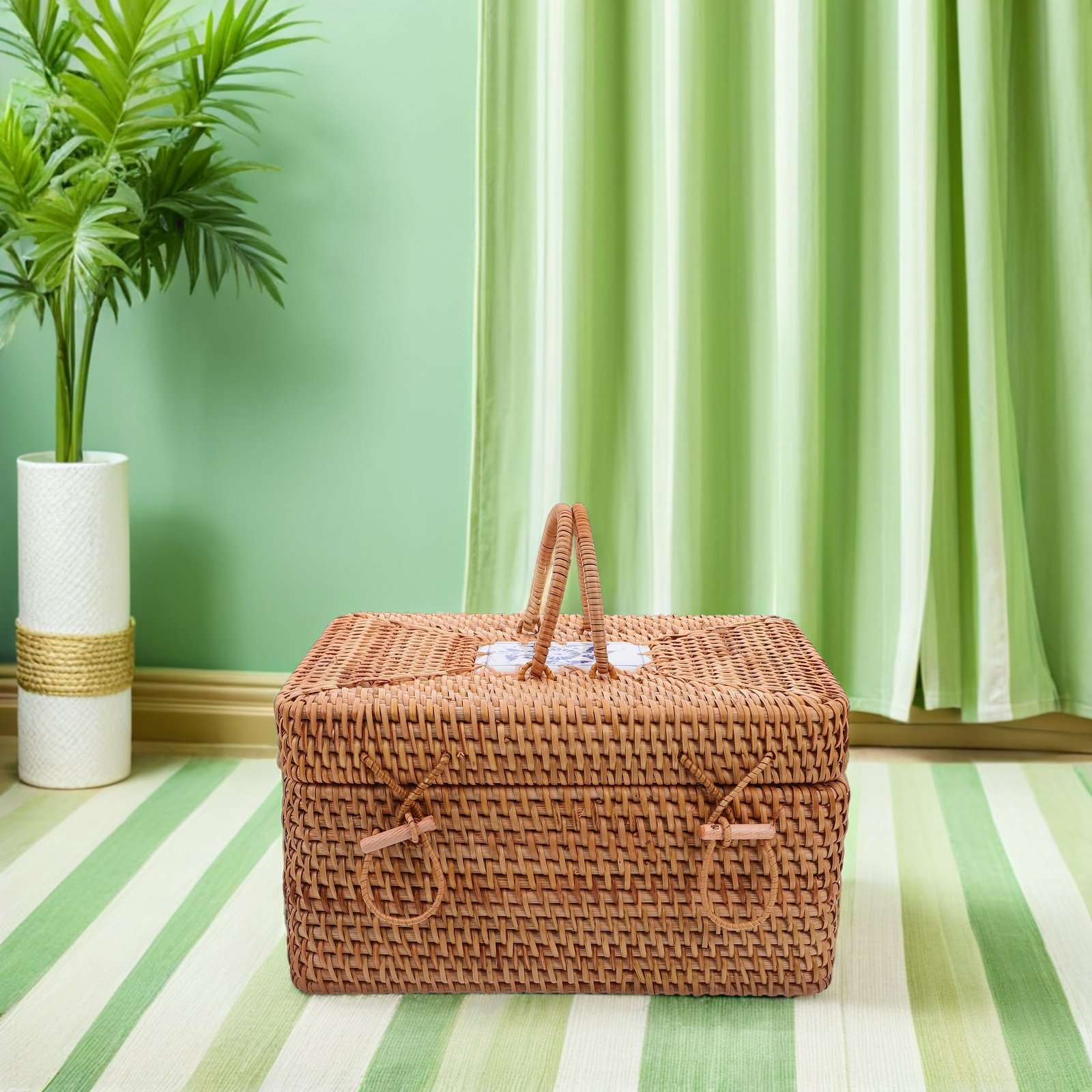 Handwoven Rattan Picnic Basket - Outdoor Camping Storage Box review and price